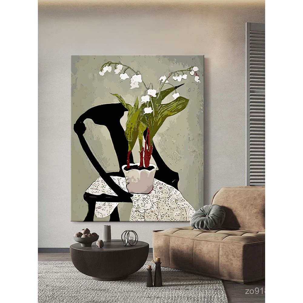 ภาพวาดตกแต่งดิจิตอลและสีน้ำมัน tema Lilly of the Valley ลายดอกไม้ขนาดใหญ่ในสไตล์คลาสสิกแบบฝรั่งเศส ร