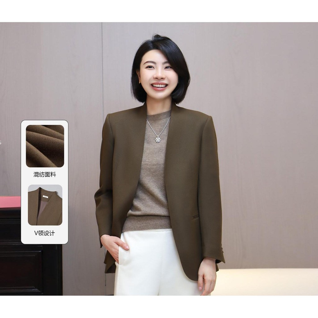 Dahong [กาแฟธนาคารซ้าย] เบลเซอร์คอวีสูทผู้หญิงสลิม