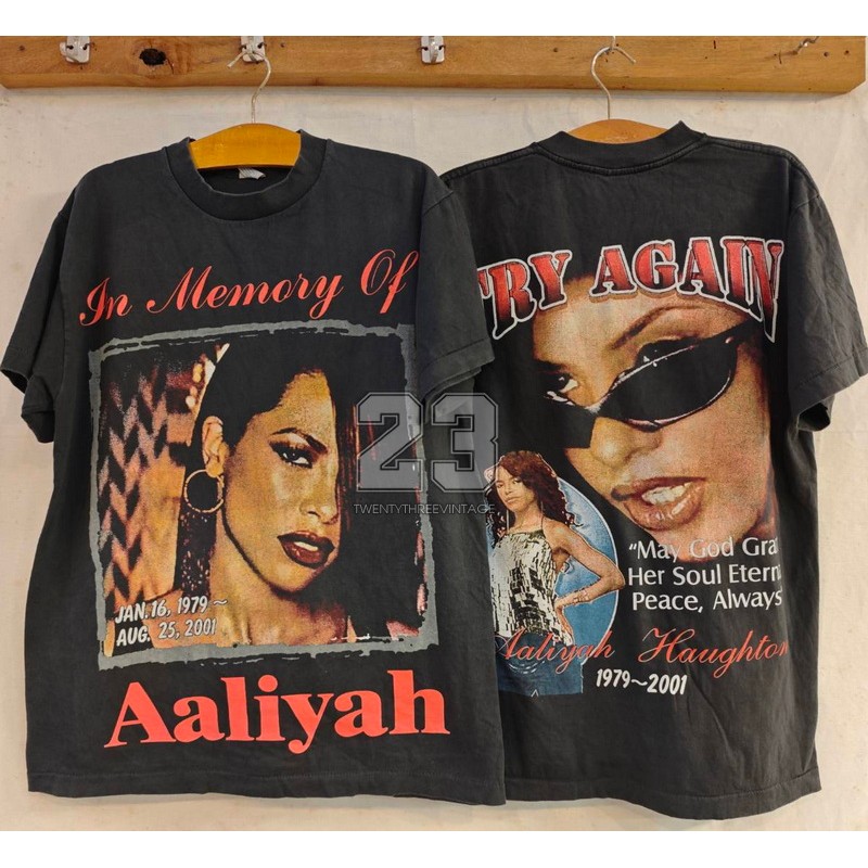 [ 23 ] Aaliyah Memory of Aaliyah Try Again Bio Washed tag USA เสื้อทัวร์ เสื้อวินเทจ  vintage shirt