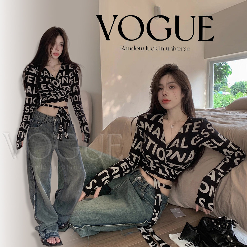 Vogue🌟พร้อมส่ง🌟 เสื้อแขนยาว คอปก ดีเทลแต่งลายสก็อตน่ารักมาก เสริมฟองน้ำ (FY33050)