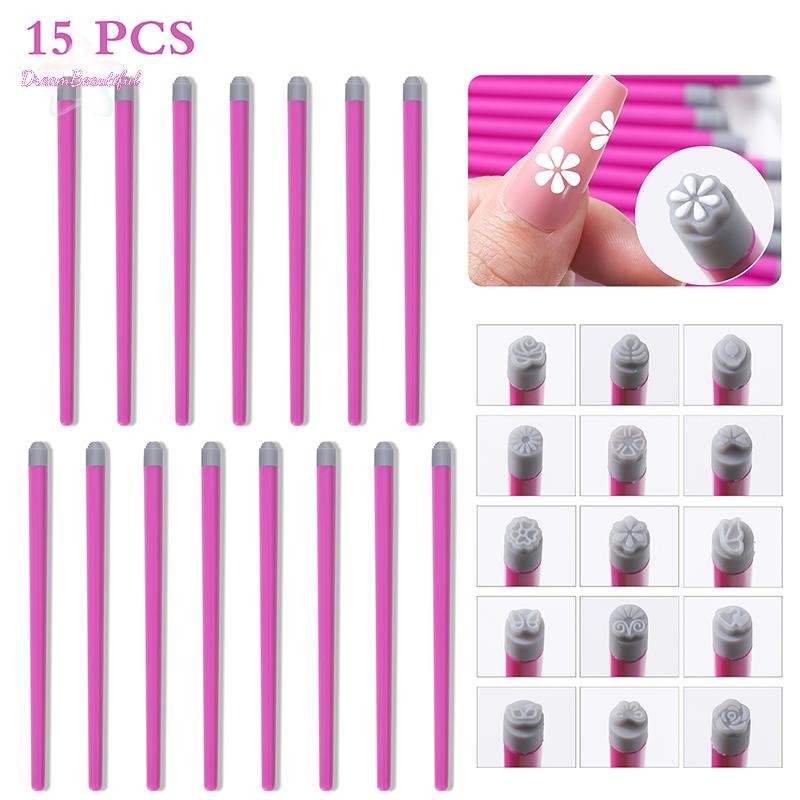 <DBFl-t>Professional Chic Nail Art Stamp Pen Set 9D Floral /Daisy/Star/Butterfly/Heart Nail Template