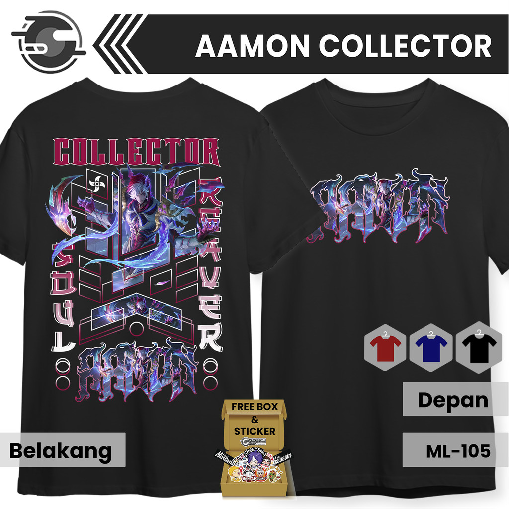 MLBB AAMON COLLECTOR แขนสั้นผ้าฝ้ายหวีสีดํา Navy Maroon เสื้อยืด Mobile Legends เสื้อผ้า