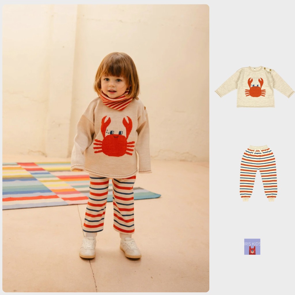 「สินค้าลิขสิทธิ์แท้」IRIS KIDS Aw  IKS35020 Crabby Cutie top/pants สไตส์เกาหลี ผ้านุ่มใส่สบาย ชุดเข้าเซ็ทเด็ก