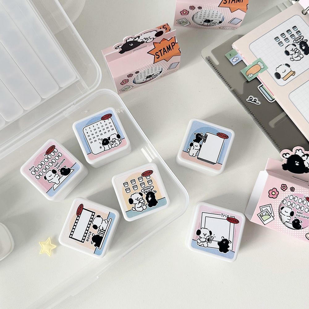 ฟังก์ชั่นหมึกดอกไม้ Small Square Seal Jelly Daily Photosensitive Seal Dog Punch Card Punch Worker Se