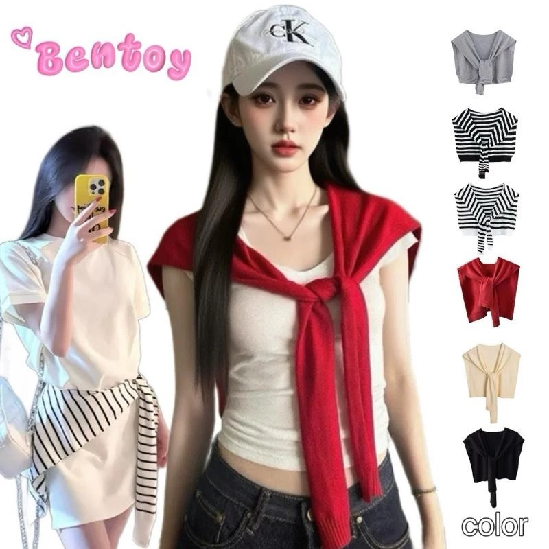 Bentoy พร้อมส่งในไทย (3737) ผ้าคลุมไหล่ไหมพรม สำหรับผู้หญิง เหมาะสำหรับฤดูใบไม้ร่วง อเนกประสงค์ผูกเอว ผ้าพันคอ ลายทาง