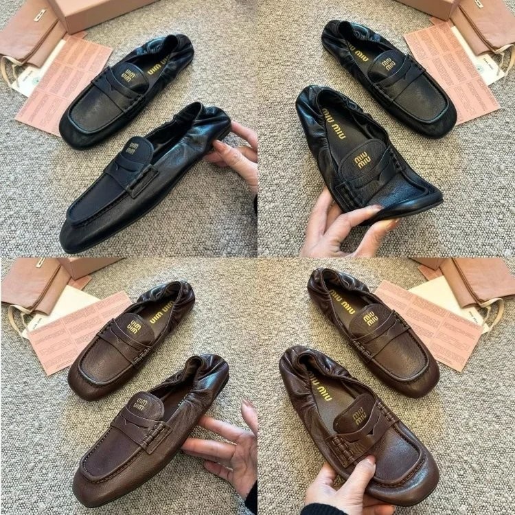 [Miumi Miumi] รองเท้าโลฟเฟอร์หนังแท้สำหรับผู้หญิง สไตล์ย้อนยุค นุ่มพิเศษ รองเท้าลำลองแฟชั่นใหม่