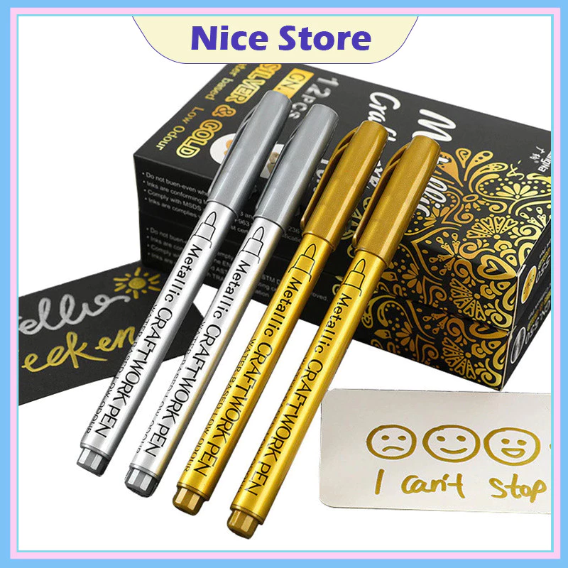 NICE ปากกามาร์กเกอร์ เมทัลลิค โลหะกันน้ําสีถาวร ปากกาทองเงินสี เรซิ่นแม่พิมพ์ปากกา ภาพวาดอุปกรณ์