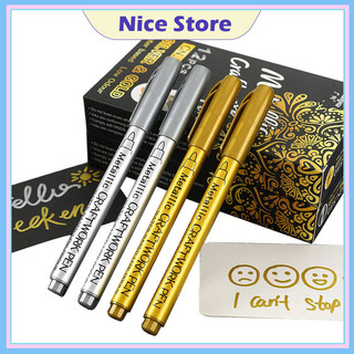 NICE ปากกามาร์กเกอร์ เมทัลลิค โลหะกันน้ําสีถาวร ปากกาทองเงินสี  เรซิ่นแม่พิมพ์ปากกา ภาพวาดอุปกรณ์