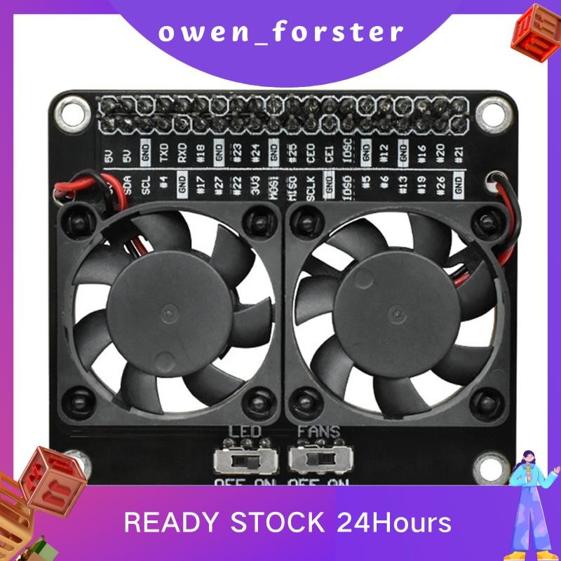 In Stock Dual Cooling Fan Shield forRaspberry Pi 4B forRaspberry Pi 4B พร้อมฮีทซิงค์สีเขียว LED RPI 