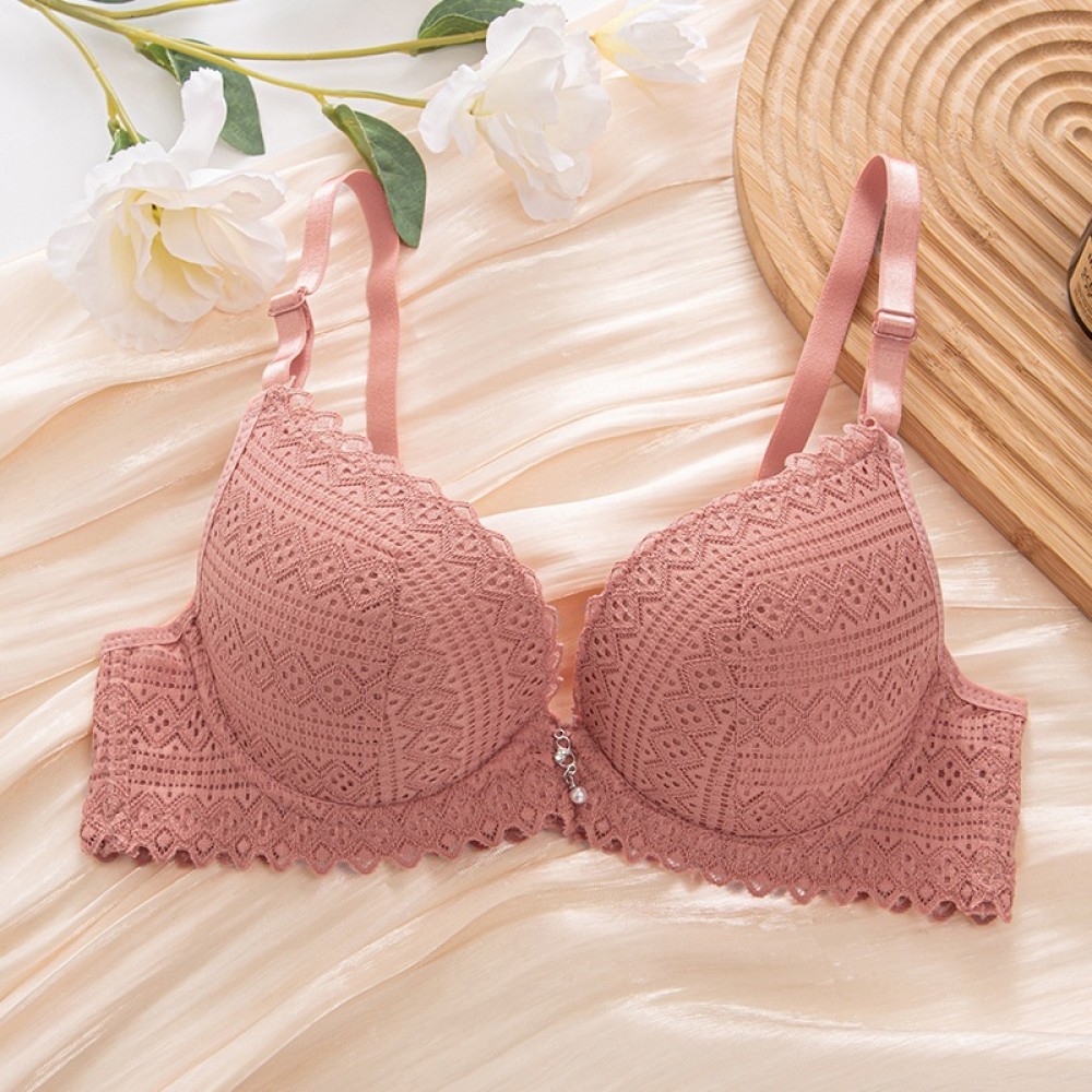 บนบางด้านล่างหนาสบาย Bra ชุดชั้นในแหวนเหล็กผู้หญิง Fixed ถ้วยฤดูร้อนขนาดเล็ก Push up Big Breast Hold