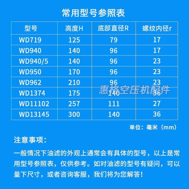 สกรูเครื่องอัดอากาศกรองน้ํามันองค์ประกอบกรองน้ํามัน WD719 WD950 WD962 กรองน้ํามันตารางน้ํามันบํารุงร