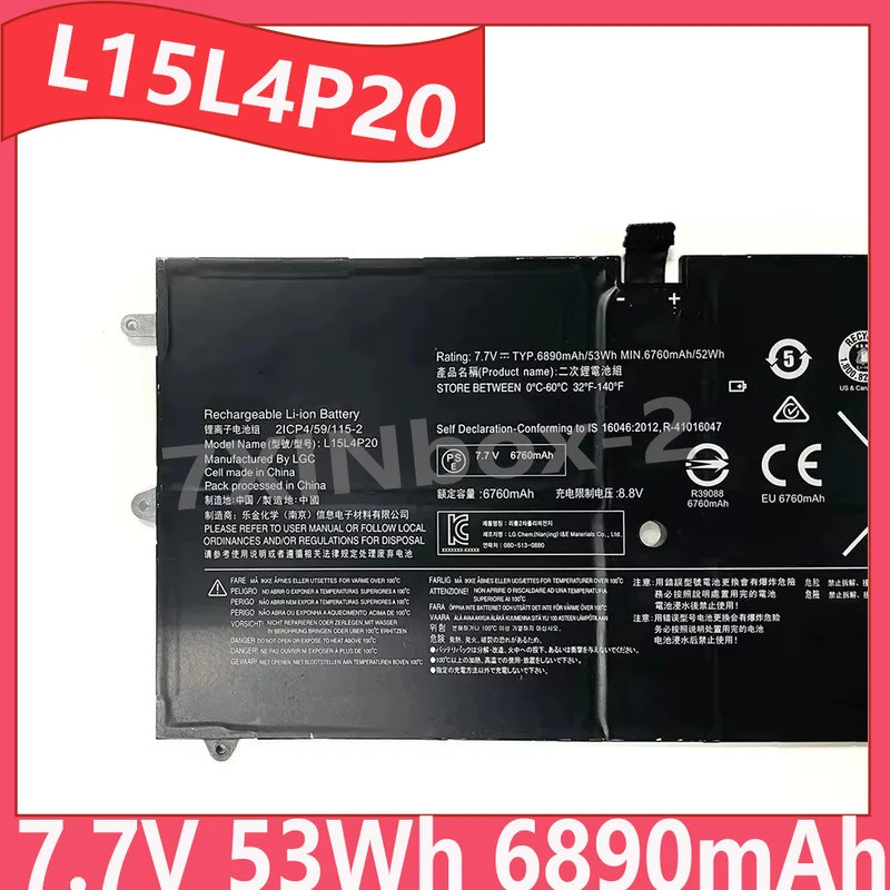 L15L4P20 L15M4P20 7.7V 53Wh 6890mAh แบตเตอรี่แล็ปท็อปสําหรับ Lenovo YOGA 4S 900S-12ISK ชาร์จ
