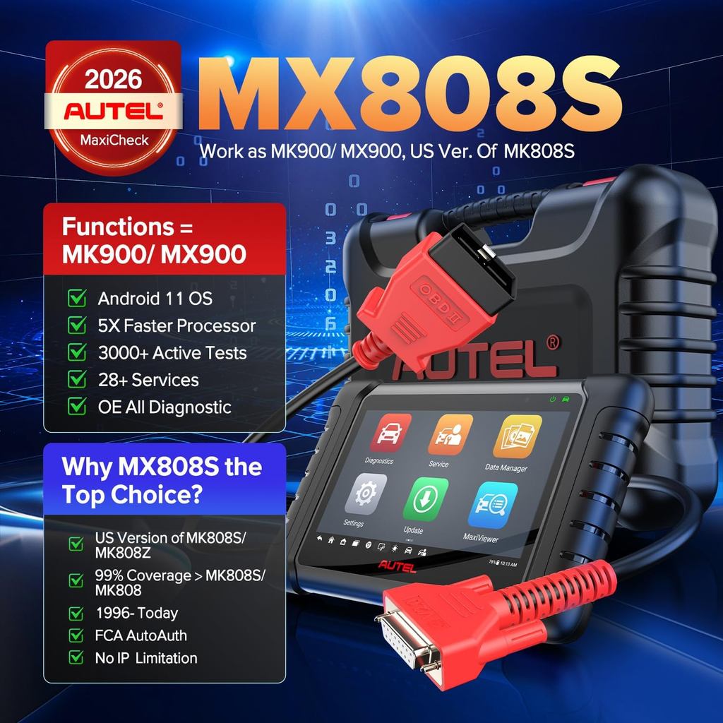 Autel Scanner MaxiCheck MX808S, 2026 US Ver. ของ MaxiCOM MK808S/ MK808Z, Bidirectional 11OS เช่น MX9