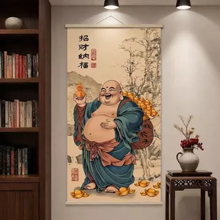 2026 ภาพวาด Big Belly Maitreya ภาพวาด Maitreya พระพุทธรูปเงิน Fortune ห้องนั่งเล่น Entrance sy ชาพื้นหลังตกแต่งผนัง
