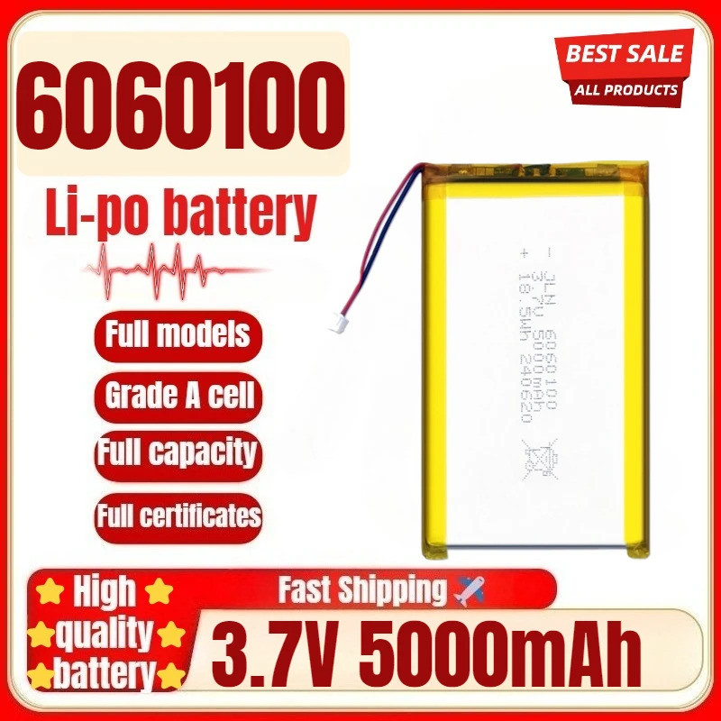 6060100  3.7V 5000mAh Polymer Lithium แบตเตอรี่สําหรับ DIY Power Bank ลําโพงบลูทูธพลังงานแสงอาทิตย์โ
