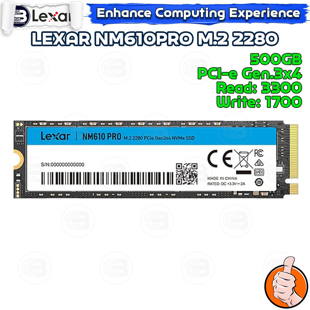 [CoolBlasterThai] LEXAR NM610 PRO SSD M.2 2280 NVMe PCIe GEN3x4 500GB (เอสเอสดี)