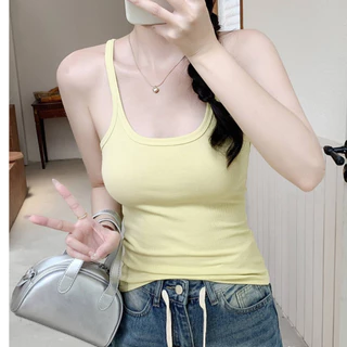 เสื้อกล้ามเว้าไหล่ ผ้าร่อง นุ่ม ยืดหยุ่นใส่สบาย เสื้อกล้ามเว้าแขน เสื้อสายเดี่ยว มี 14 สี Manycute