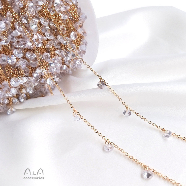 14K Gold-Covered สี-Preserve แขวนโซ่เพชรกระพริบ diy Handmade สร้อยข้อมือสร้อยคอเครื่องประดับ O-Shape