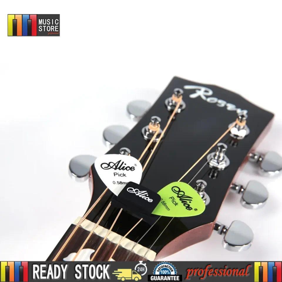 Alice สีดํายางกีตาร์ Picks Holder Palhetas Plectrums Fix on Headstock สําหรับกีตาร์เบส Ukelele