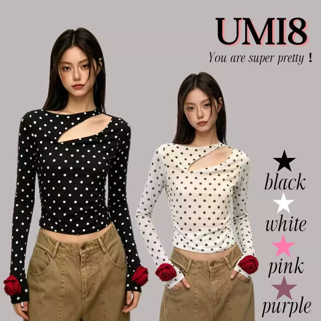 UMI8💝【ในสต็อก】💝เสื้อยืดแขนเดียวถอดได้ ดีไซน์สำหรับผู้หญิง ทรงเข้ารูป ปี 2026