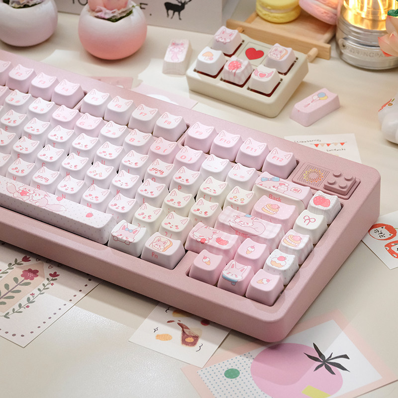 Fox Dessert Cat Ear Keycaps MAO 120 คีย์ MX Switch PBT ห้าด้าน Dye Sublimation น่ารักการ์ตูน Keycaps