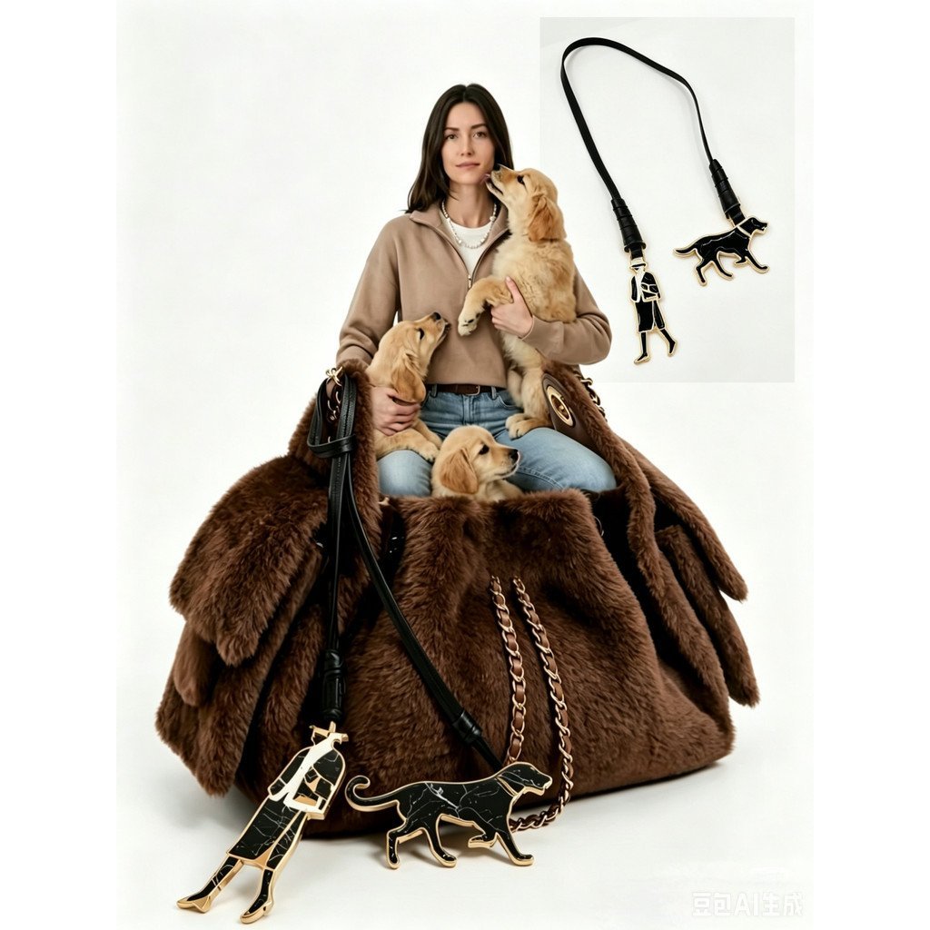 เดินสุนัข Lady & Hound Dog Double Pendant Bag Hanger/Walking Lady & Dog Bag Charm, Vintage Coco Walk