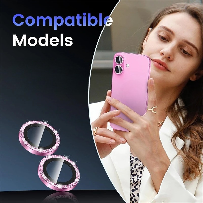 สําหรับ iPhone 17e 16e 17 16 15 14 Plus Air Pro Max Glitter Bling โลหะกระจกนิรภัยกล้องเลนส์ Protector อุปกรณ์เสริม