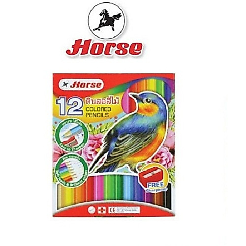 HORSE (ตราม้า) สีไม้ ดินสอสีไม้ แท่งสั้น พร้อมกบเหลา ตราม้า 12 สี  H-500 จำนวน 1 กล่ิง
