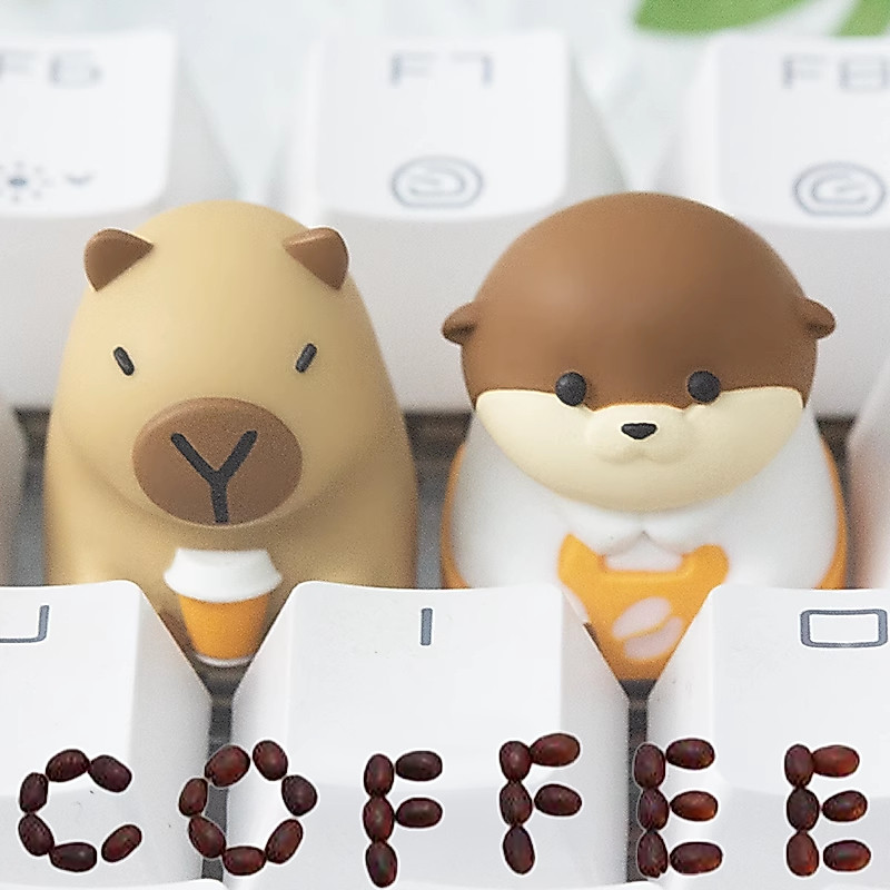 -LW- Kapibala & Otter Coffee Series Resin Keycaps ที่กําหนดเองคีย์บอร์ดแบบกลไกส่วนบุคคลน่ารัก Keycaps