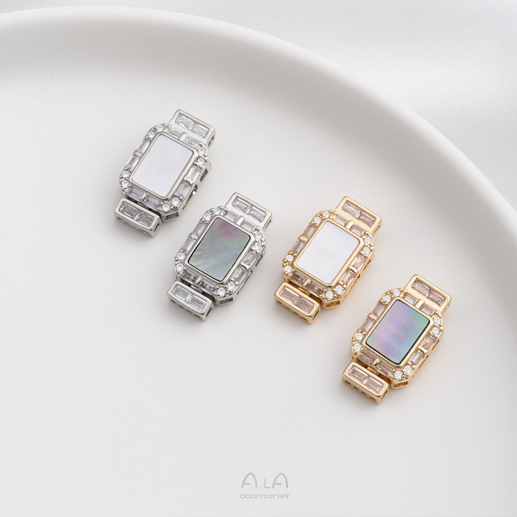 สีขาวธรรมชาติผีเสื้อเปลือกสีดํา 14K Gold-Packed สี Retention หัวเข็มขัดสี่เหลี่ยม diy สร้อยคอมุกเสื้