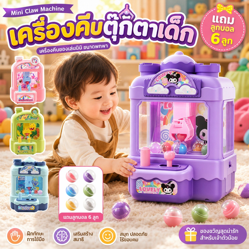 พร้อมส่ง มินิจับลูกบอลเครื่องก้ามปู ตู้คีบตุ๊กตาจำลอง การ์ตูนน่ารัก เครื่องจับตุ๊กตาขนาดเล็ก ของเล่นเด็ก