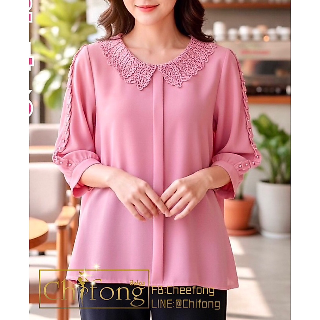 เสื้อผู้ใหญ่ ดีไซน์สวยแต่งลูกไม้ ผ้าชีฟอง ใส่สบาย