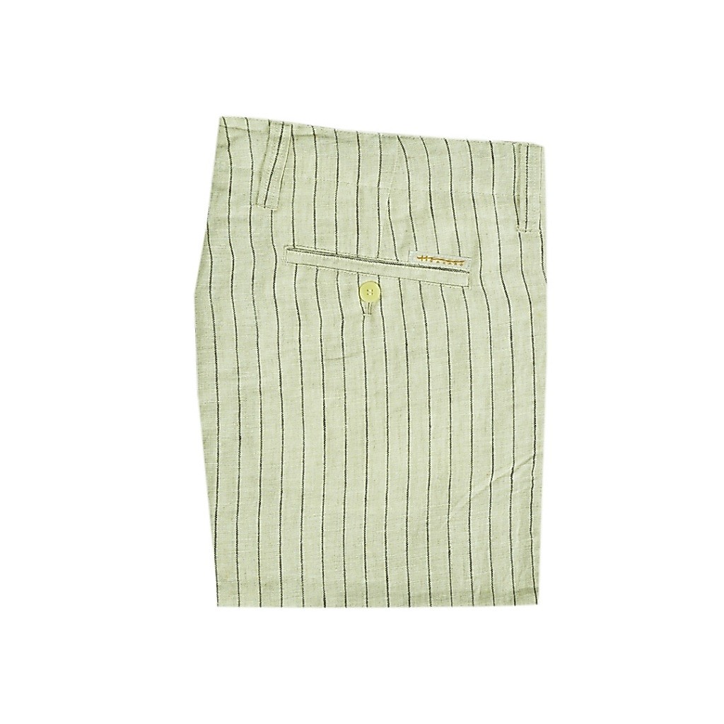 Hazard กางเกงขายาวลายทางไม่มีจีบ ผ้า Linen(ลินิน) สีครีม (33)
