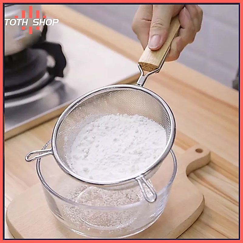 ToTH 12cm/14cm/16cm/18cm/20cm สแตนเลสรั่ว ก๋วยเตี๋ยวช้อนเกี๊ยวกรองด้ามไม้ทอดน้ำมันด้ามไม้2หูคู่กระชอน