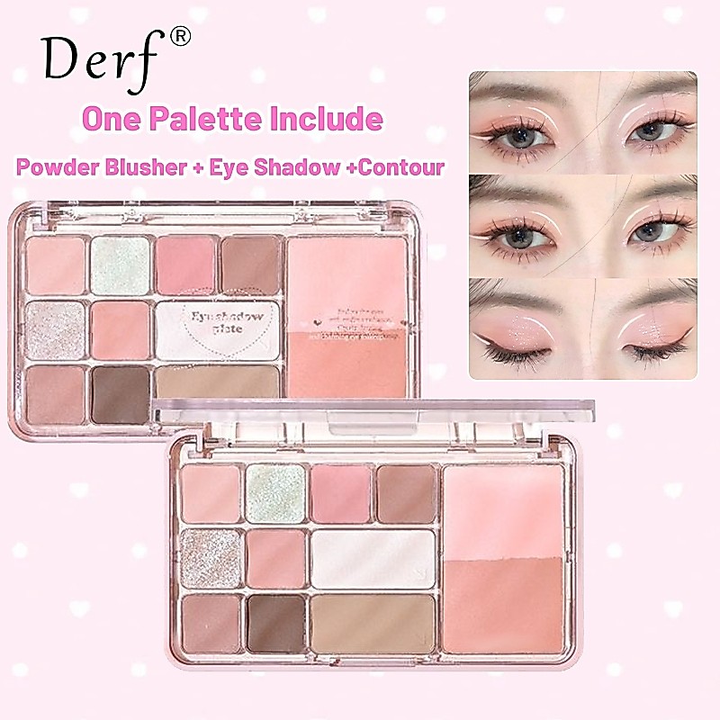 กระดานแป้งตามัลติฟังก์ชั่น 12 สี All in One กระดานแป้งแต่งหน้า กระดานแป้งแก้มสีชมพู