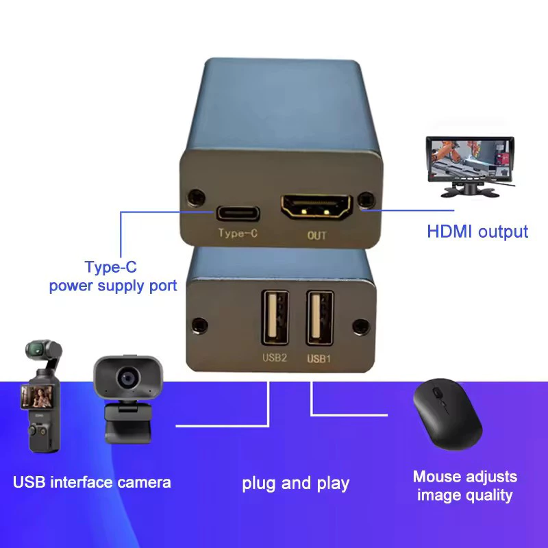 UVC กล้องเว็บแคม USB เป็นตัวแปลง HDMI สําหรับ INSTA360 Action4 Action5 Pocket3/4 ถึง HDMI TV Monitor การ์ดจับภาพวิดีโอ Live Streaming Video Switcher