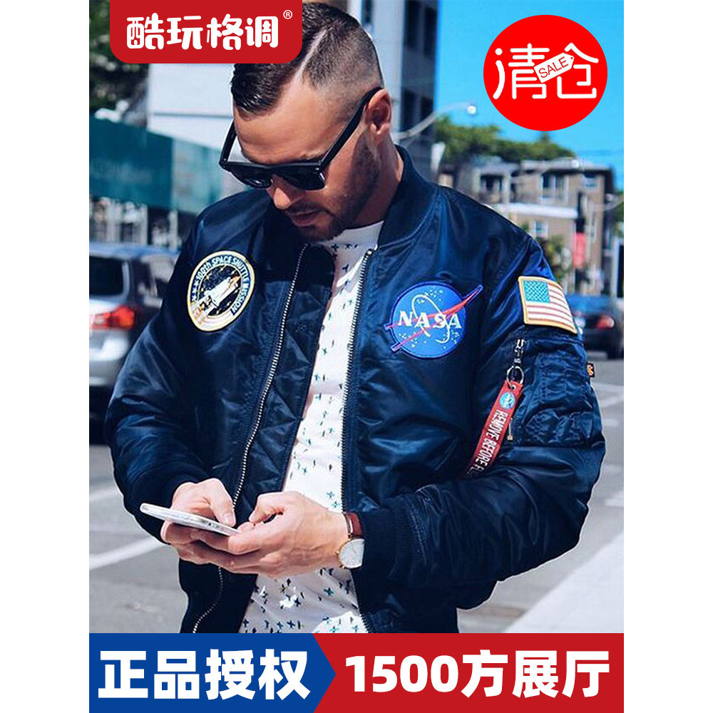 ALPHA ALPHA Industrial MA-1 NASA NASA Flight Jacket ที่ไม่ซ้ํากันแฟชั่น Cold-Proof ผู้ชายผู้หญิงเบาะ
