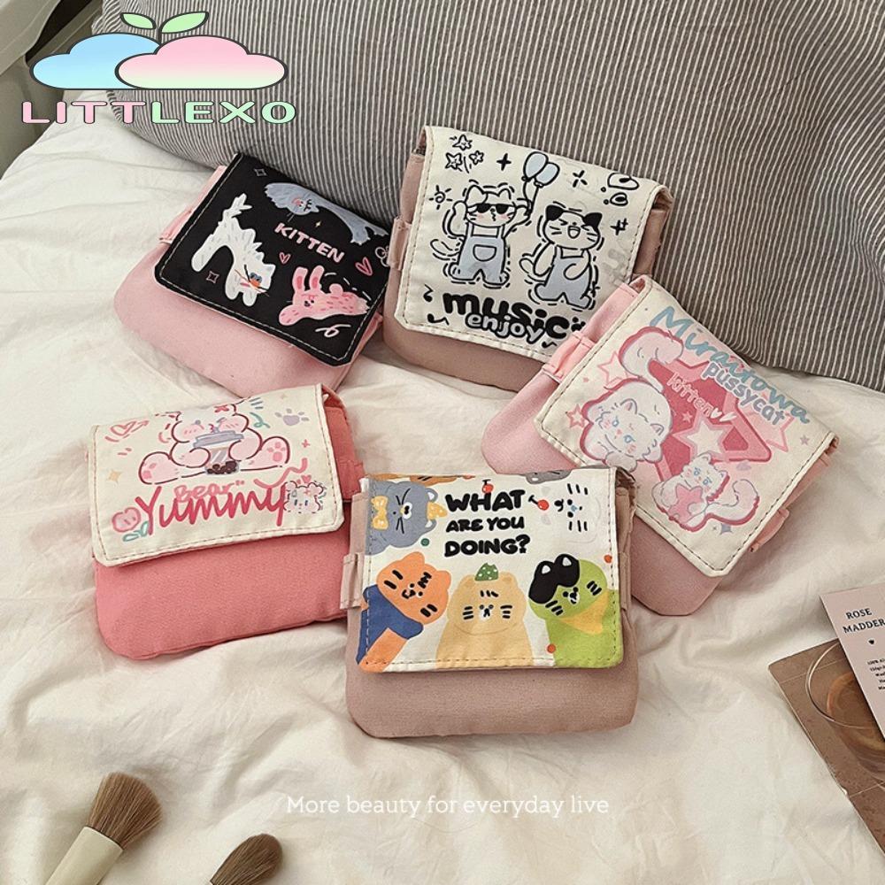LITTLEX กระเป๋าเครื่องสําอางลายการ์ตูนลูกแมว จัดเก็บผ้าอนามัยและสายชาร์จ ความจุใหญ่ พกพาสะดวก