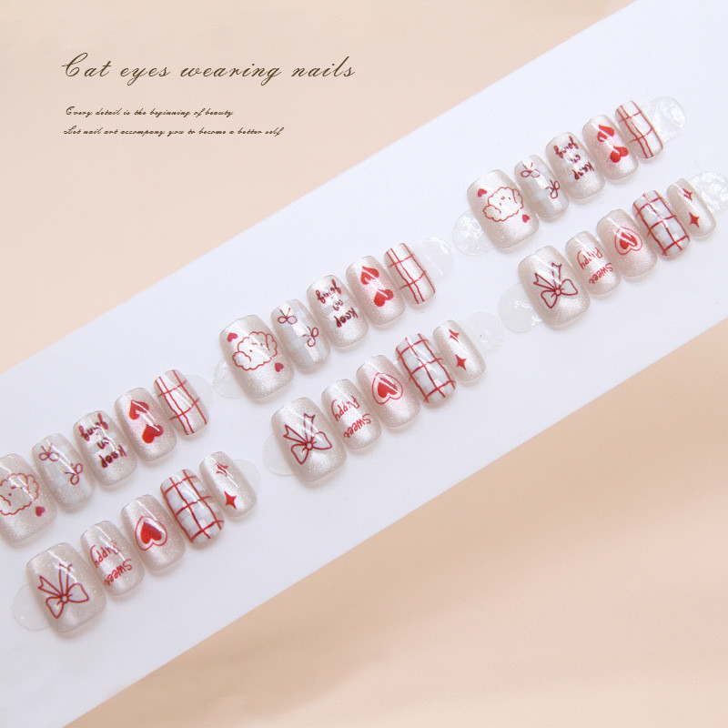 30 ชิ้น Cat Eye สวมเกราะน่ารักรักขนาดเล็กสั้น T Bow Nail Art-T032