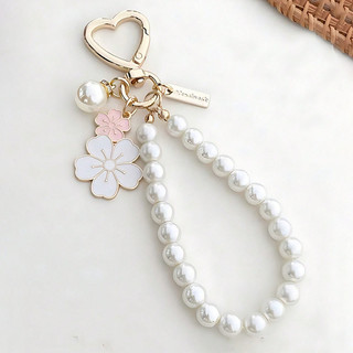 น่ารัก Cherry Blossoms พัดลมพวงกุญแจ Pearl Chain จี้ผู้หญิงพวงกุญแจรถหูฟัง Charms กระเป๋าอุปกรณ์ตกแต่งสําหรับสาวหวาน