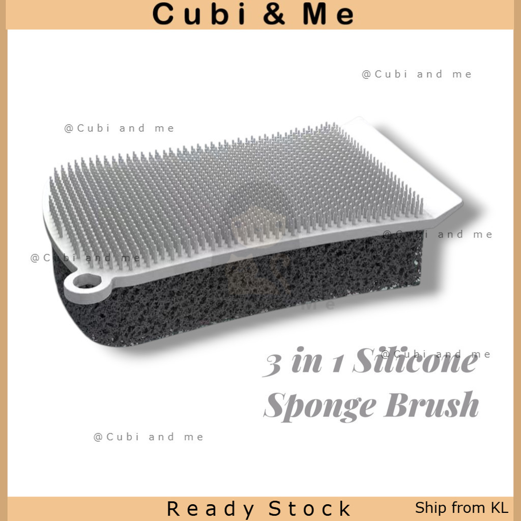 C&M 3 in 1 Span Cuci Pinggan Dapur ซิลิโคนจานซักผ้าฟองน้ําอเนกประสงค์ครัว Scrubber