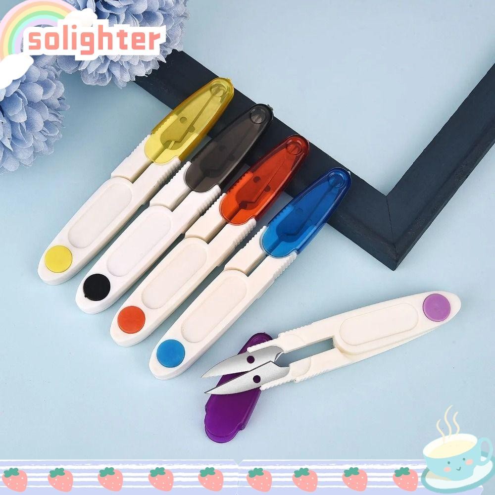 SOLIGHTER กรรไกรรีบาวด์อัตโนมัติ, ปลายด้ายตัดเสี้ยนบ้าน U-Shaped กรรไกรขนาดเล็ก, สแตนเลสที่มีสีสันเทปโปร่งใสครอบคลุมตัดเสื้อกรรไกร