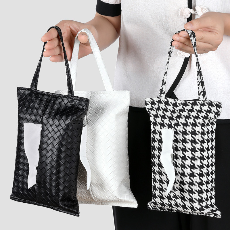 ✅Nordic Hangable Tissue Cover Houndstooth กล่องกระดาษทิชชู่ในรถยนต์ห้องนั่งเล่นในครัวเรือนผ้าห้องครัวถุงเก็บกระดาษ