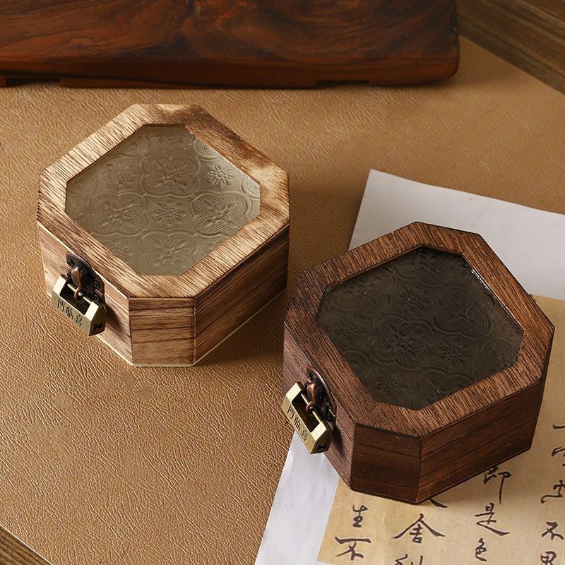 高颜值中式海棠玻璃首饰礼盒桌面带锁木质戒指盒手表手链手镯礼盒High-value Chinese Begonia Glass Jewelry Gift Box Desktop20250831