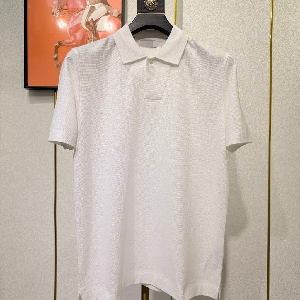 9ZRE Zegna Summer2025New polo Shirt Lapel Mercerized Cotton Men's Short Sleeve Casual Simple White T