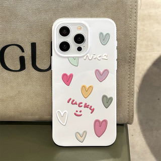 เคสโทรศัพท์มือถือเยลลี่ มีสีสัน สวย การ์ตูน โชคดี รักรูปร่างหัวใจ For IPhone16 15 14 13 11 6 7 8plus Pro Promax GDTPU219