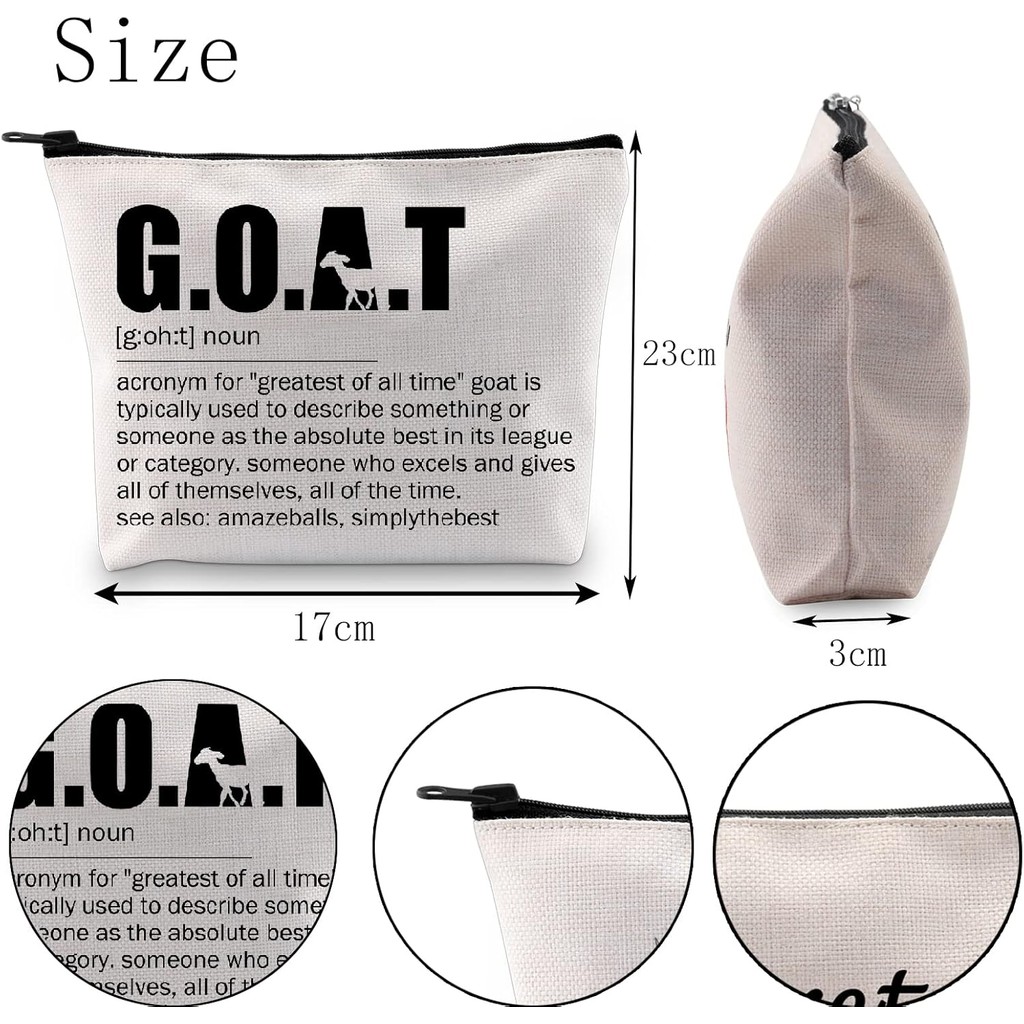 POFULL ของขวัญคนพิเศษ Goat Greatest Of All Time กระเป๋าเครื่องสําอางแพะของขวัญสร้างแรงบันดาลใจ (กระเ