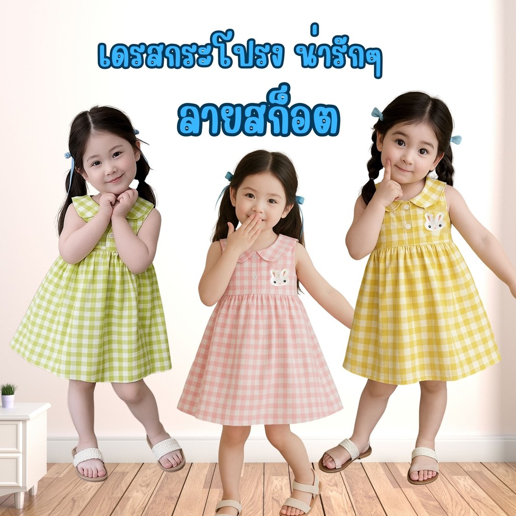 Dolemi Baby ชุดเดรส ชุดกระโปรง ลาย สก็อต  น่ารัก สไตล์ฤดูร้อน แฟชั่นฤดูร้อน สําหรับ เด็ก ผู้หญิง สีชมพู สีเขียว สีเหลือง