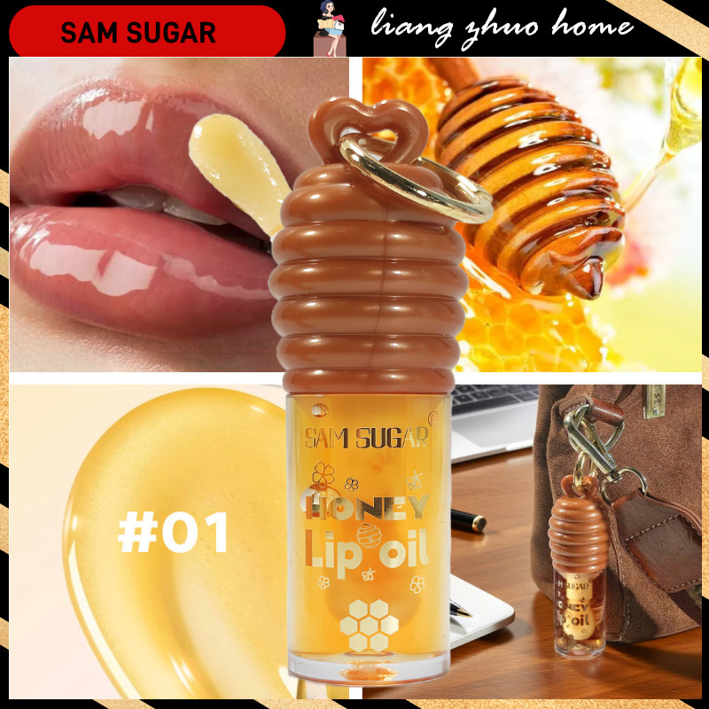 SAM SUGAR Hydrating Honey Infused Lip Oil Essence Clear Plumping Lipgloss Non-Sticky Anti-Cracking L