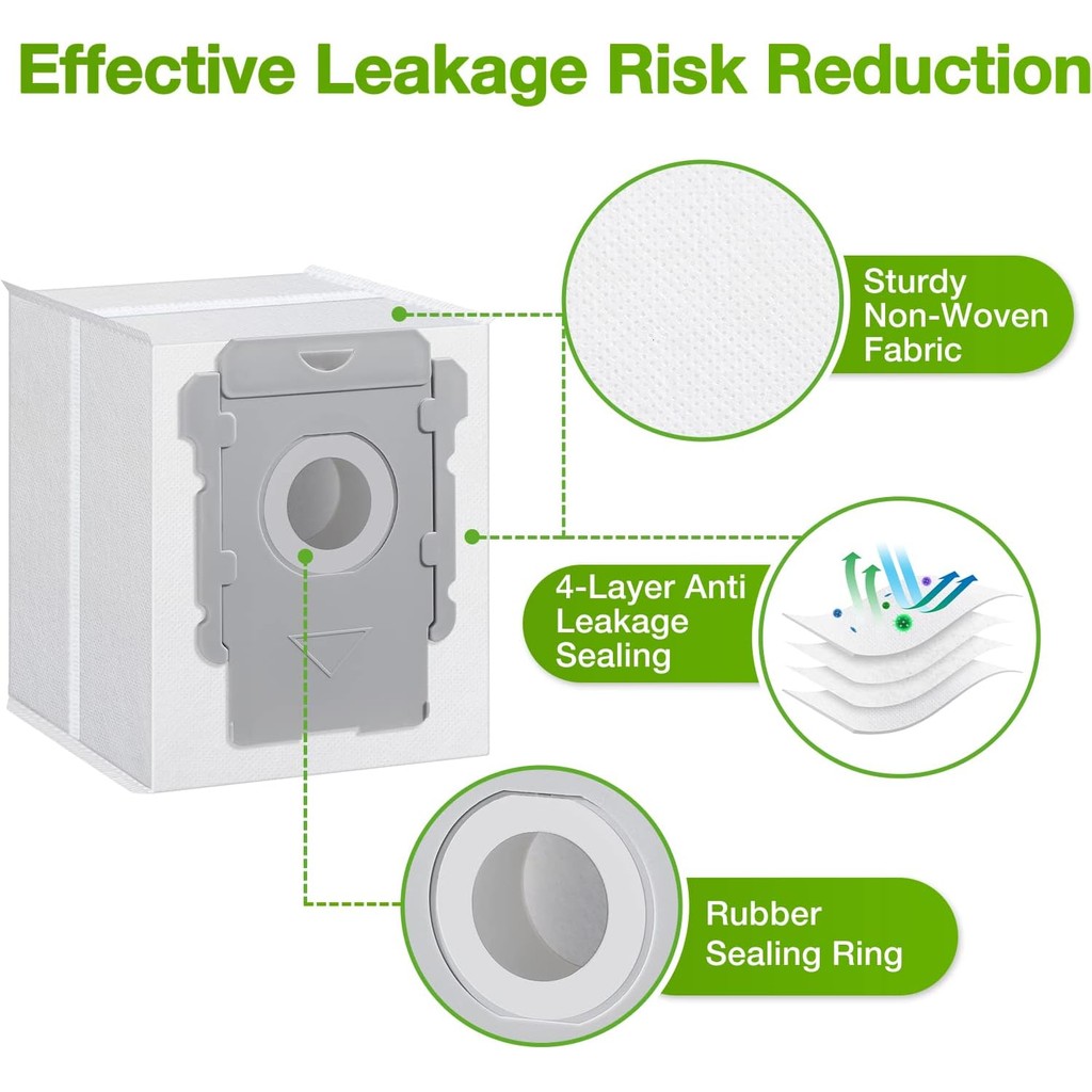 ถุงสูญญากาศ 12 แพ็ค, การกรองฝุ่นที่มีประสิทธิภาพ, เข้ากันได้กับ iRobot Roomba i& s & j Series, สําหร